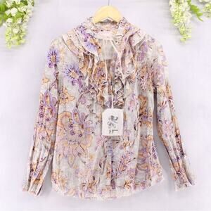 Sundance Cino Women's Cotton Crinkle Look Ruffled V Neck Multi Color Sz XS NEW